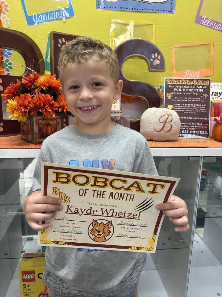 A photo of the Kindergarten student chose for Bobcat of the Month. 