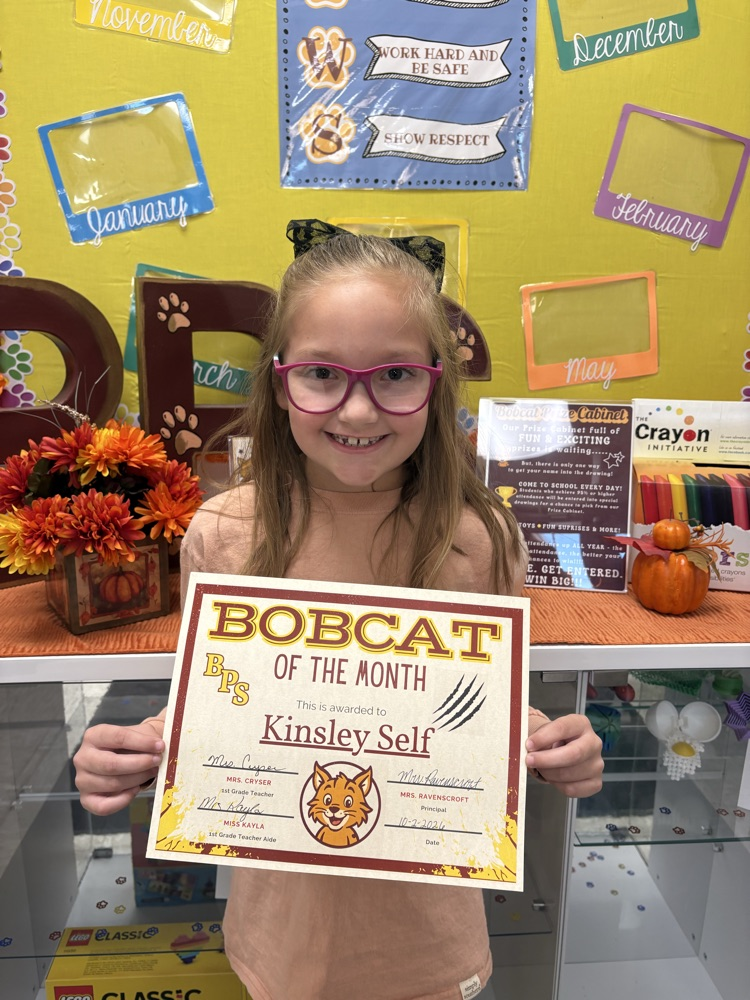 A photo of the 1st grade student chose for Bobcat of the Month. 