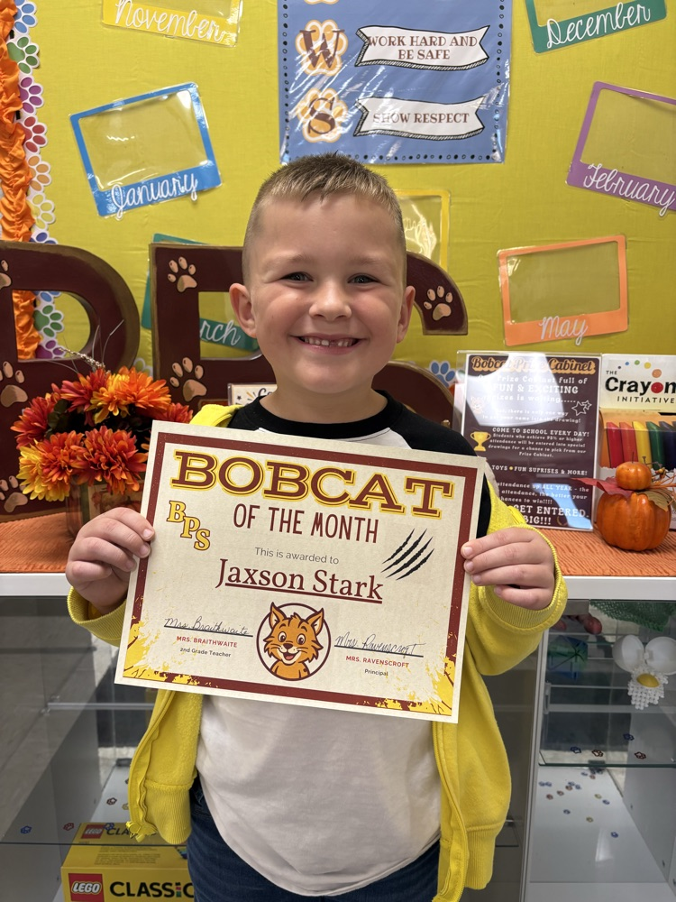 A photo of the 2nd grade student chose for Bobcat of the Month. 