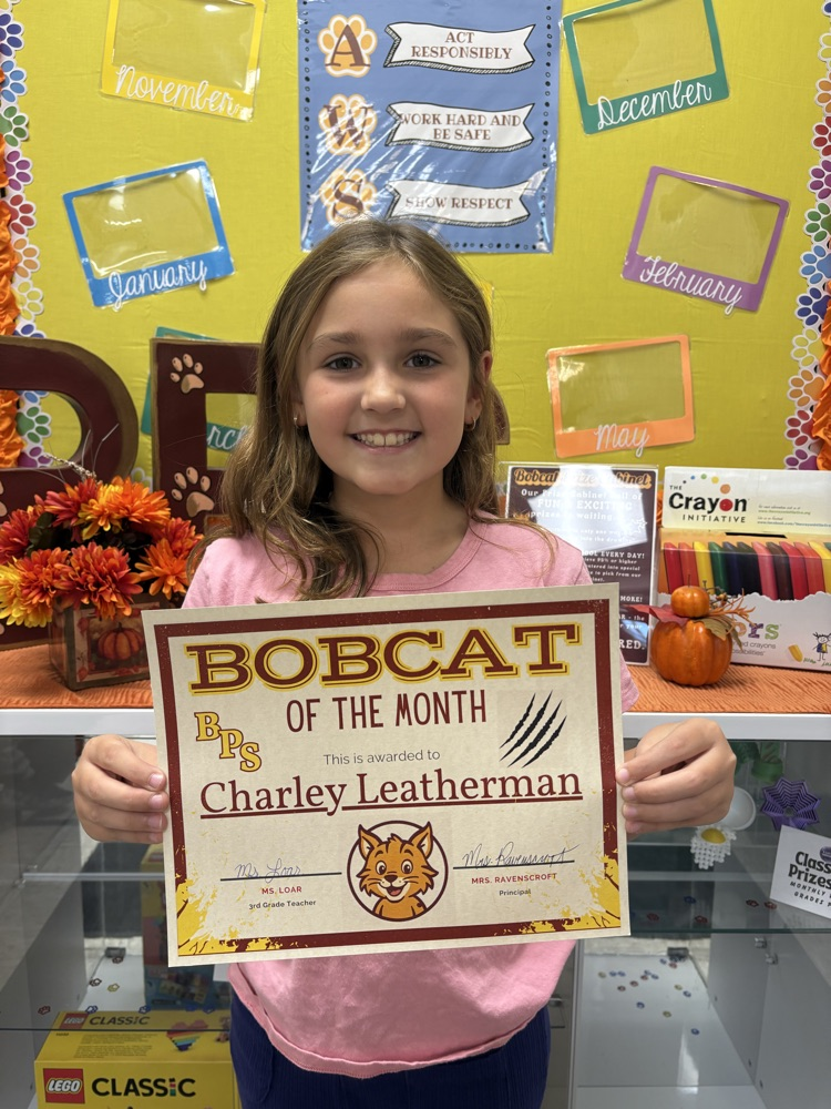 A photo of the 3rd grade student chose for Bobcat of the Month. 