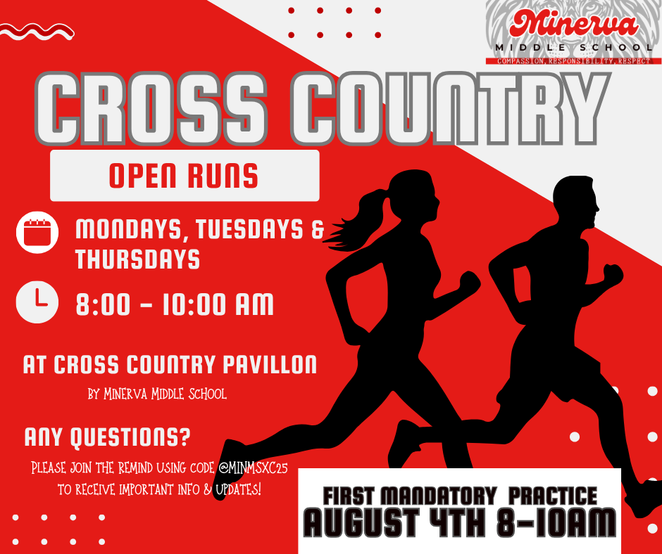 Cross Country Open Runs- Monday, Tuesdays & Thursdays 8:00-10:00