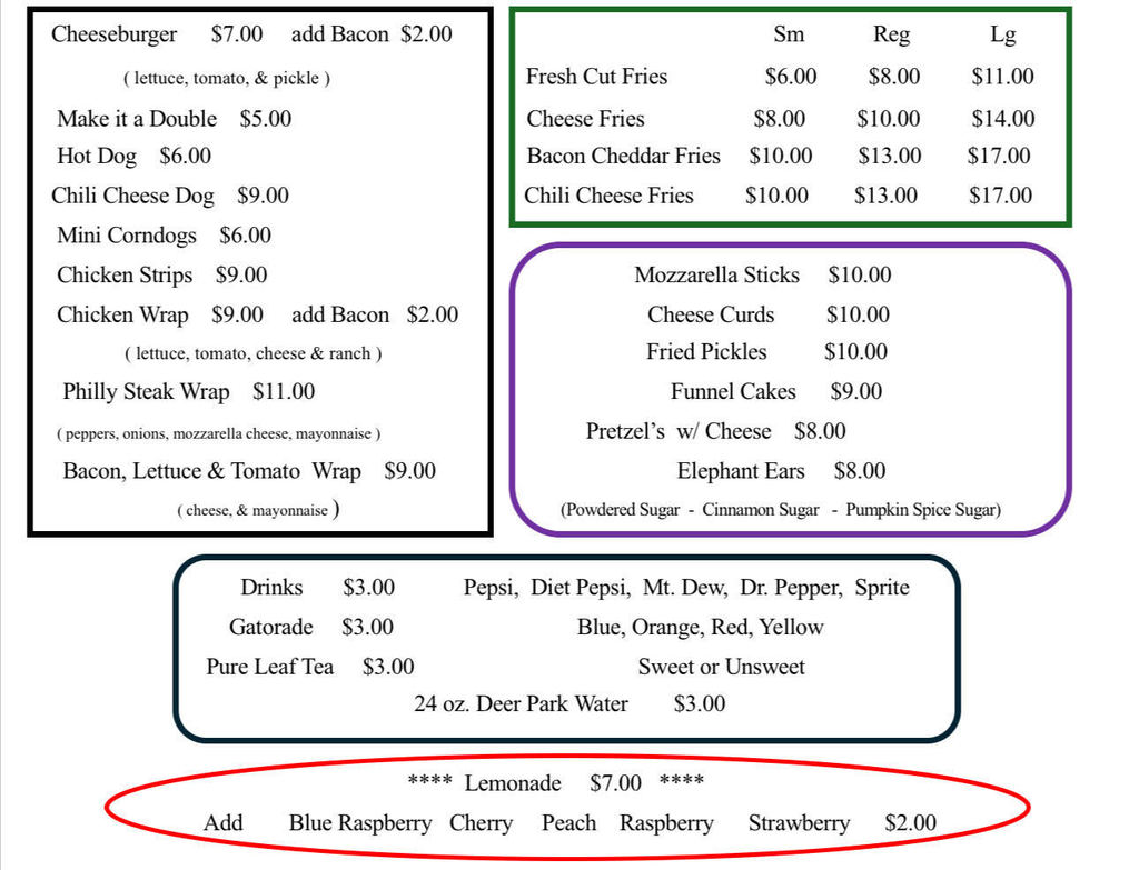 Describes food truck's menu