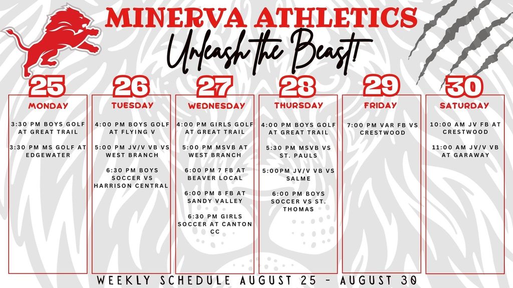 Athletic Calendar 8-25-25 to 8-30-35