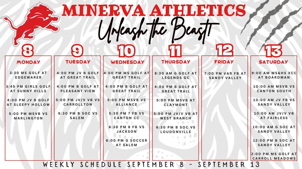 Athletic Calendar 9-8-25 to 9-13-25