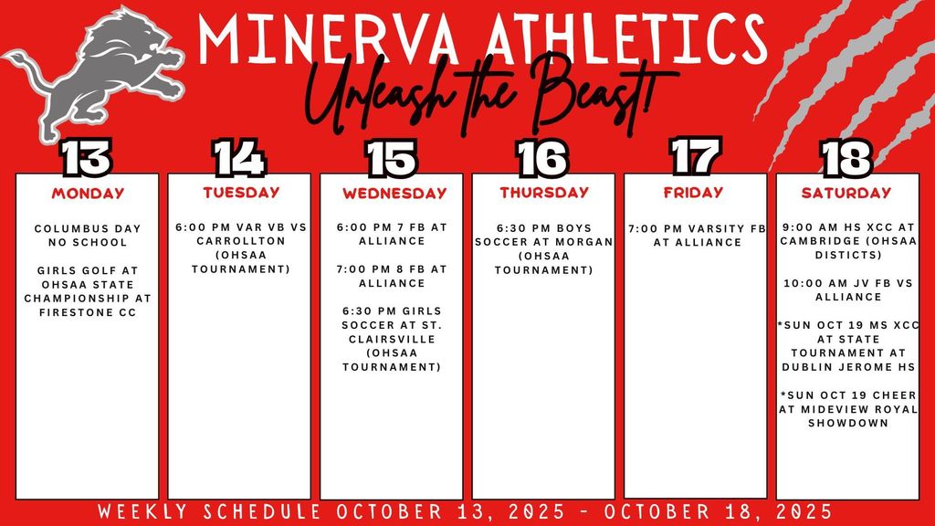 Athletic Calendar 10-15-25 to 10-18-25