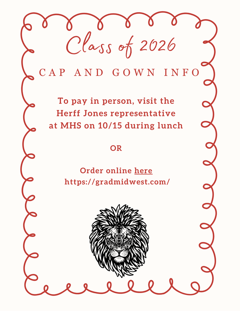 Cap and gown ordering can be done in-person this week on 10/15 with a Herff Jones Representative at MHS. Ordering is available online at this link anytime as well: https://gradmidwest.com/product/olentangy-berlincap-gown-tassel-unit/