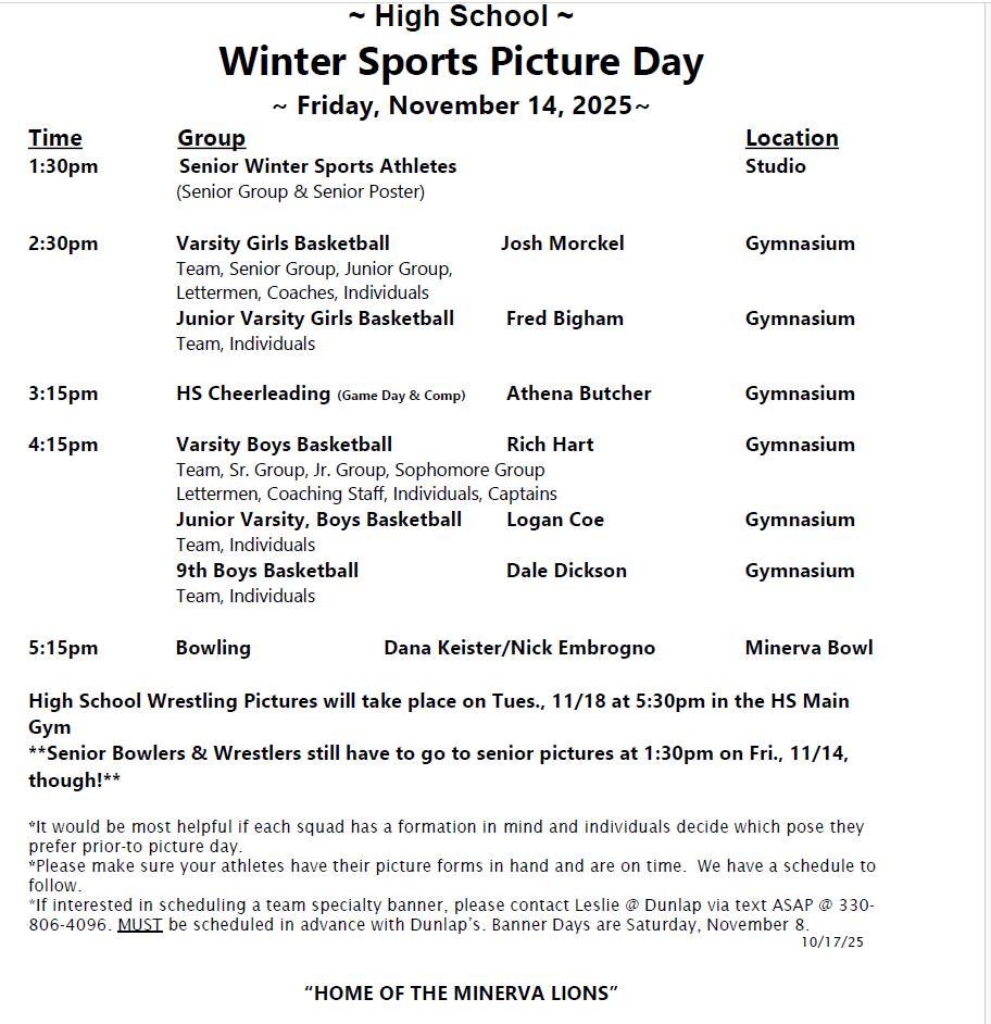 Words describing HS Picture day