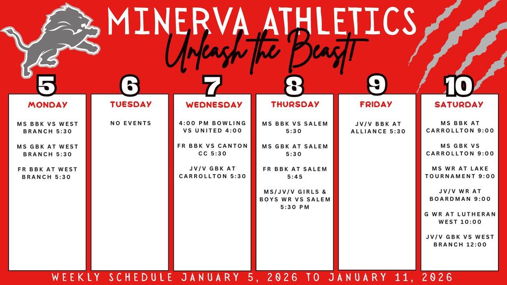 Athletic Calendar 1-5-26 to 1-11-26