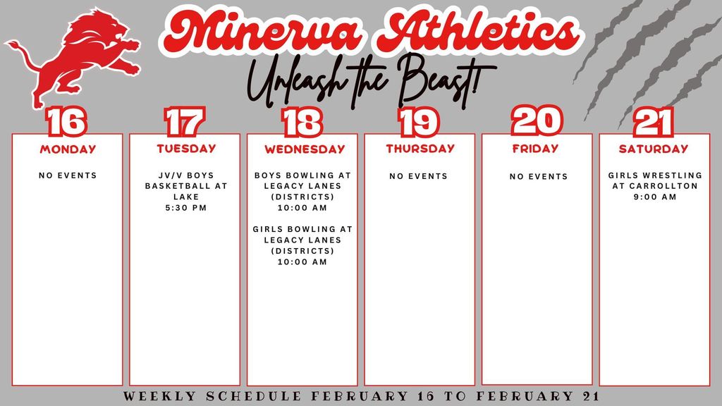 Athletic Events 2-16-26 to 2-21-26