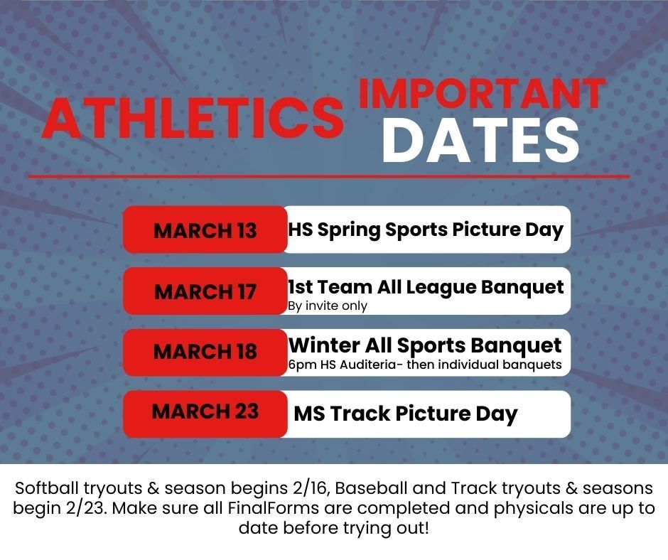 Athletics Important Dates, March '26