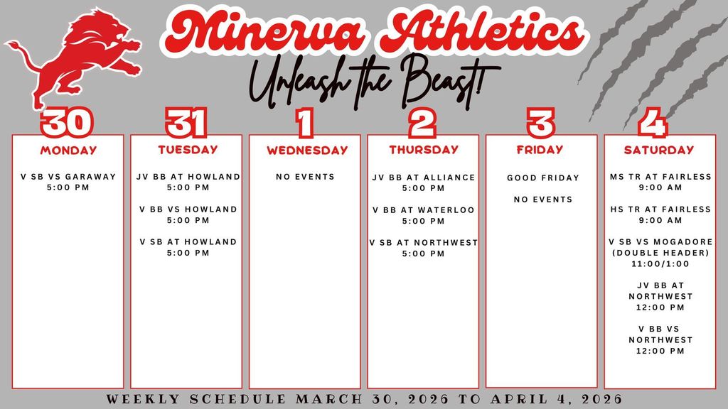 Athletic Events 3-30-26 to 4-4-26