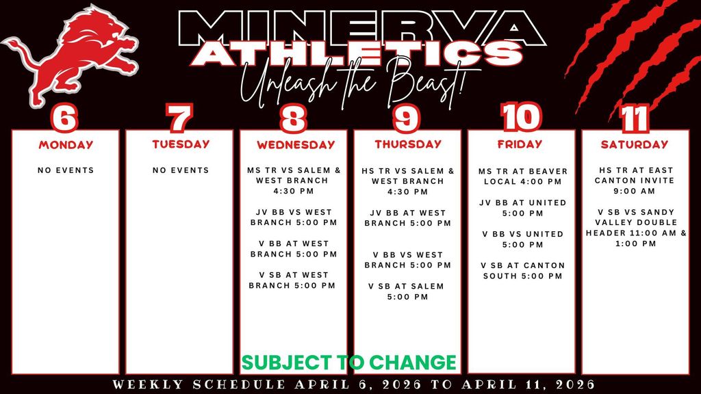 Athletic Events 4-6-26 to 4-11-26