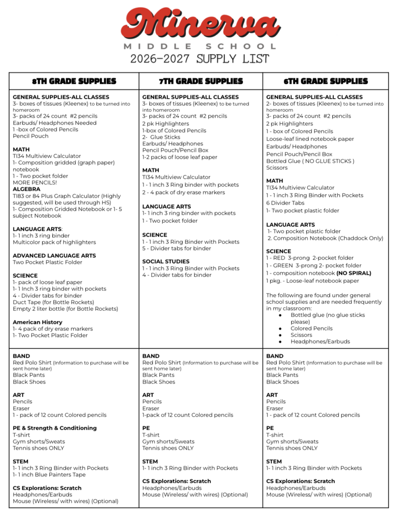 MMS Supply List 