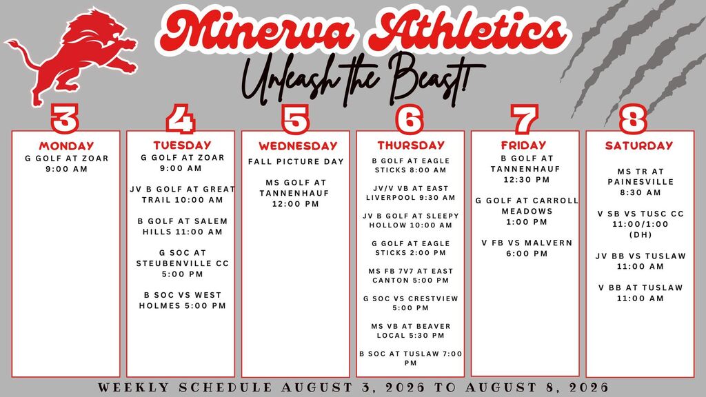 athletic events 8-3-26 to 8-8-26