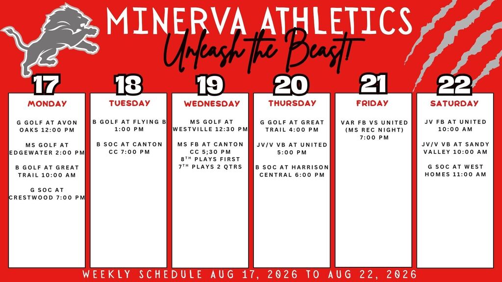 Athletic Events  8-17-26 tp 8-22-26