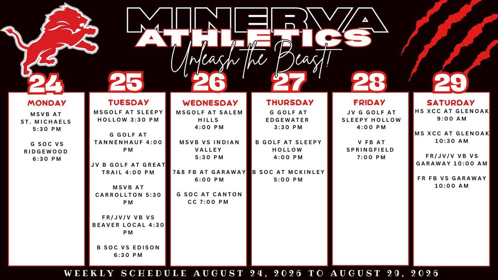Athletic Events 8-24-26 to 8-29-26