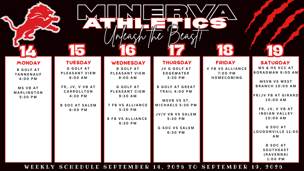 Athletic Events 9-14-26 to 9-19-26