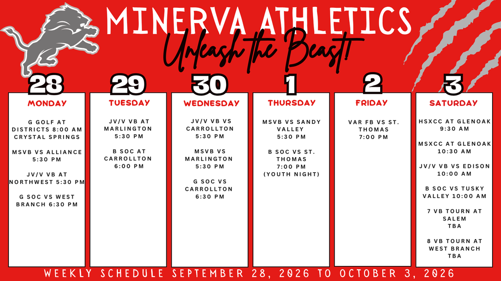 Athletic Events 9-28-26 to 10-3-26