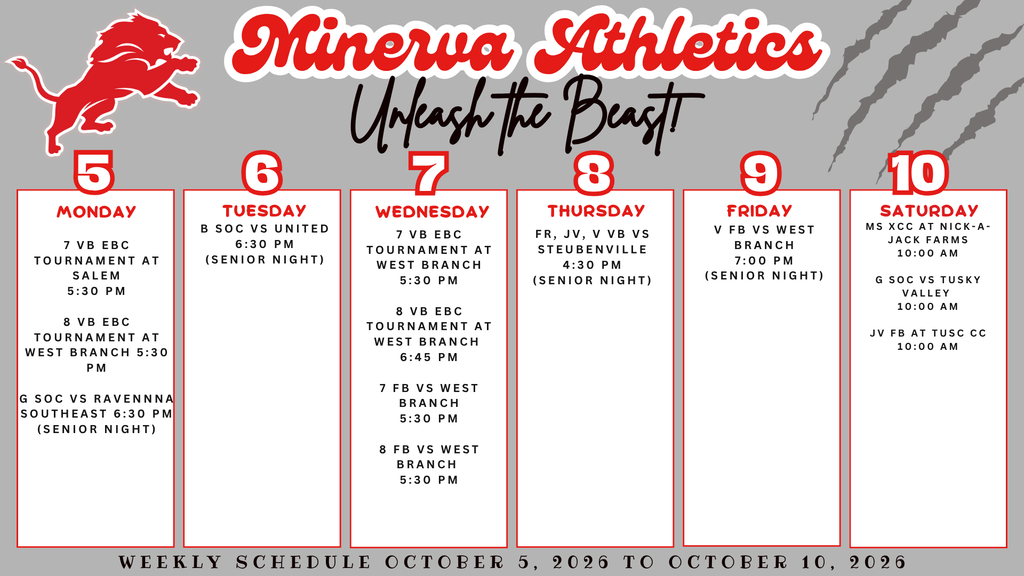 athletic events 10-5-26 to 10-10-26