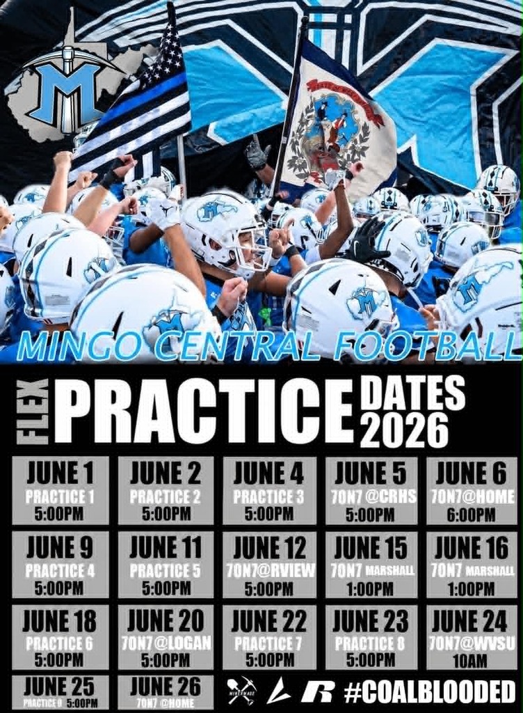 A series of photos showing Mingo Central football players throughout the summer. Images include athletes participating in Flex Day workouts, attending football camps and 7-on-7 competitions, and giving back to the community by reading with children at the Mingo County Public Library, volunteering at the Wellspring Family Services Summer Splash Field Day, and participating in a community celebration honoring Mr. Donald Tackett Jr. The photos highlight the team's commitment to athletic excellence, leadership, and service beyond the football field.
