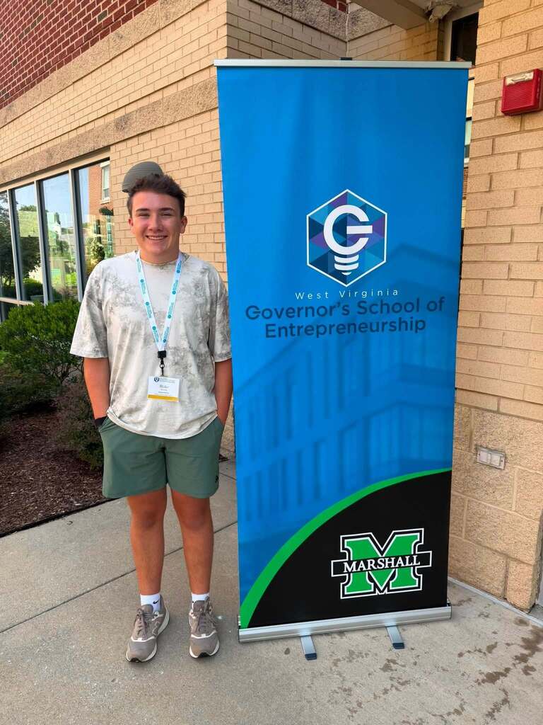 A series of photos showing Mingo Central student Blake Smith participating in the West Virginia Governor's School of Entrepreneurship. The images feature Blake collaborating with students from across the state, participating in leadership and innovation activities, attending presentations and workshops, and representing Mingo Central during the statewide summer program focused on entrepreneurship and problem-solving.