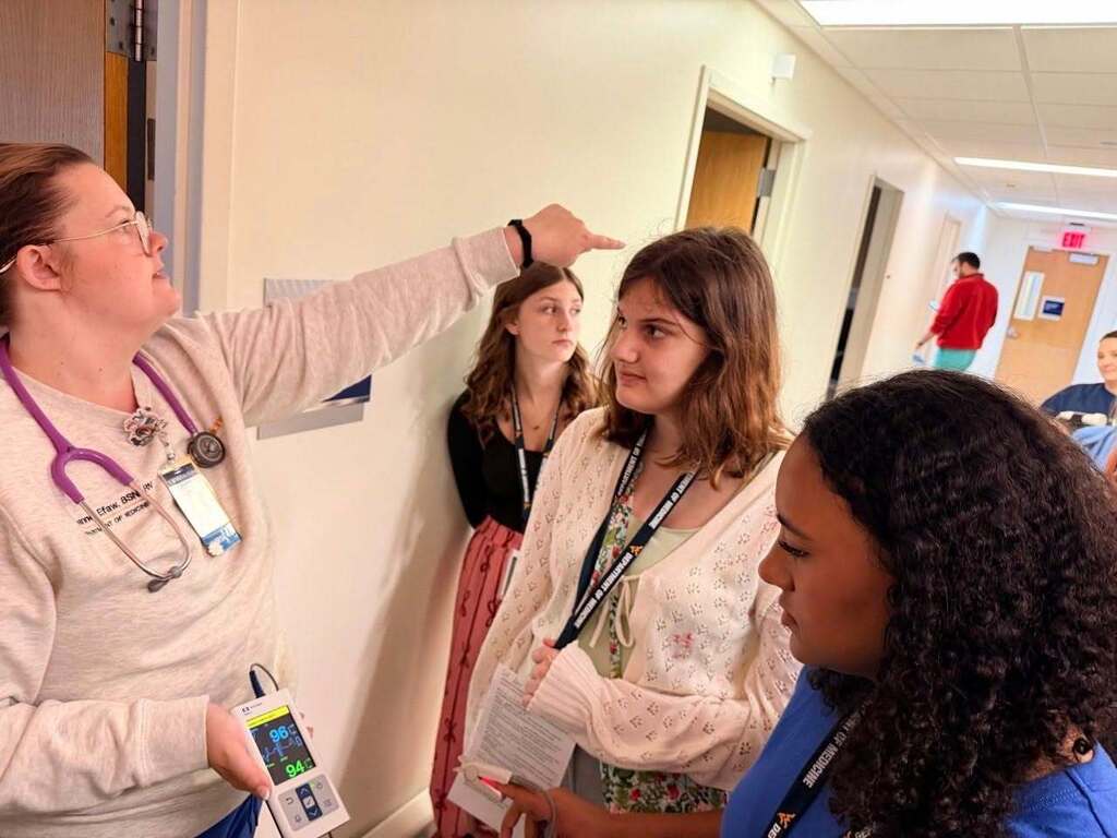 📸 Picture Description (Accessibility): Mingo Central student Rachel is pictured participating in Camp Med at West Virginia University. The week-long camp provided students interested in healthcare careers with opportunities to observe medical procedures, participate in clinical activities, and interact with physicians. The photo highlights Rachel’s exploration of the medical field and her commitment to learning about future career opportunities.