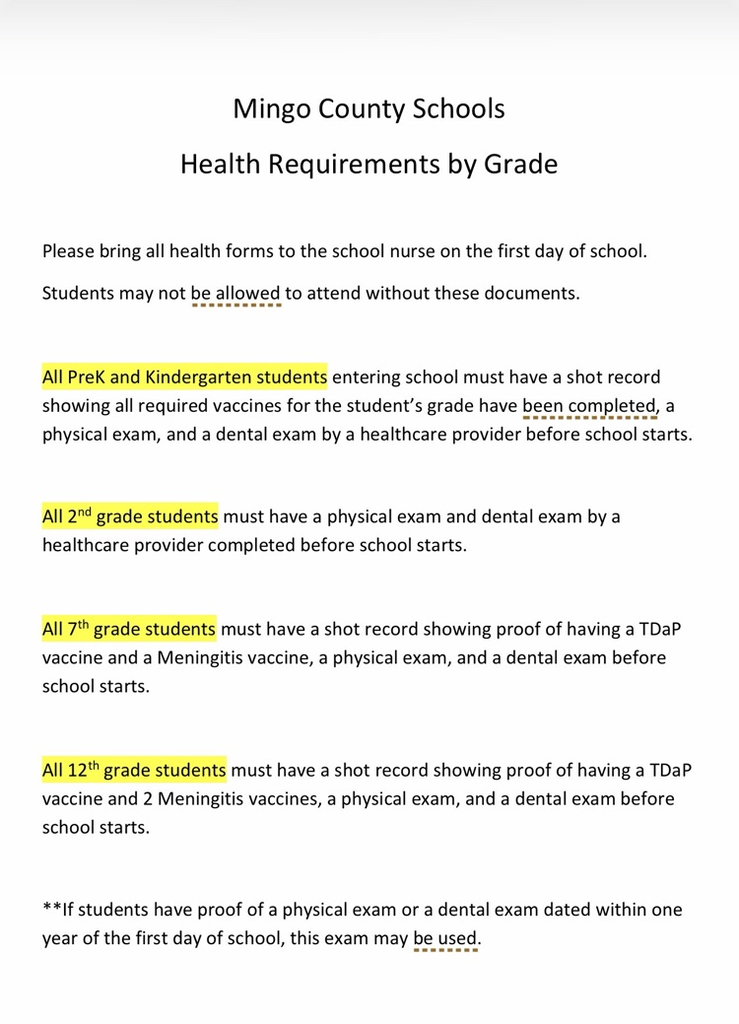 Health Requirements 💉🍎
