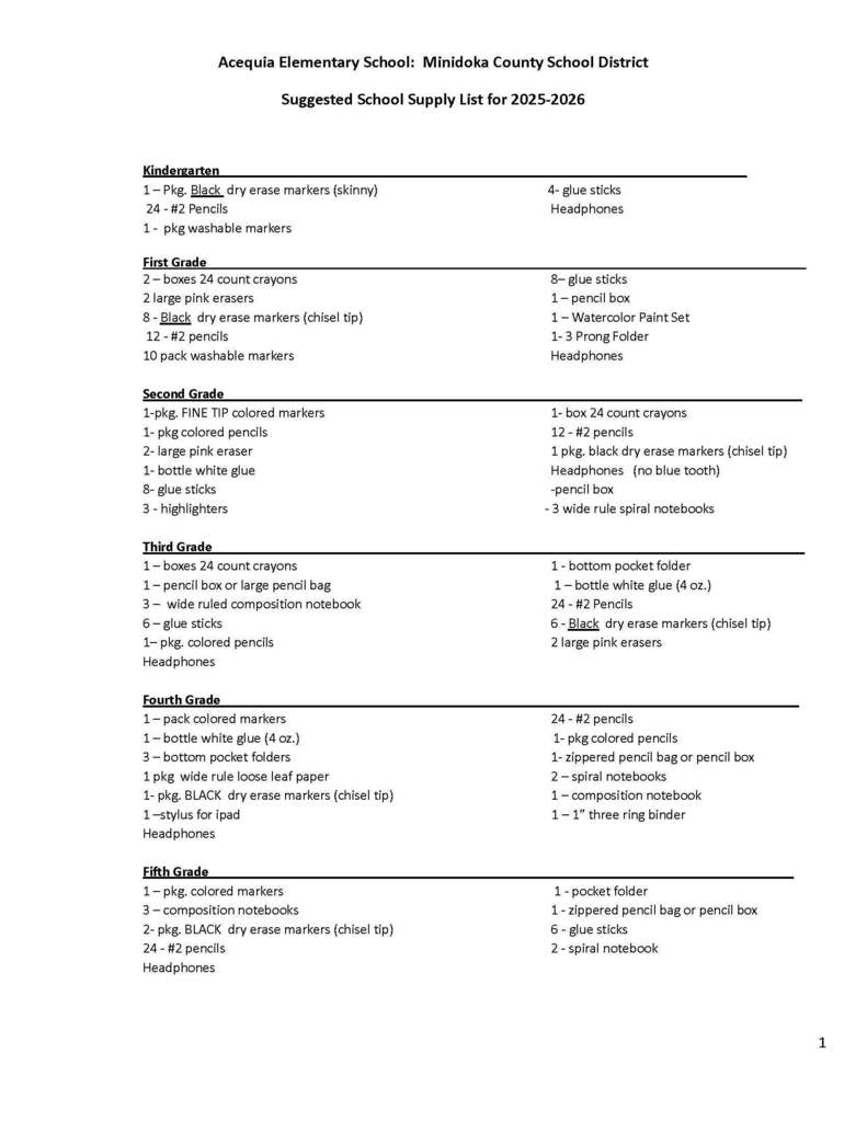 Acequia Supply List
