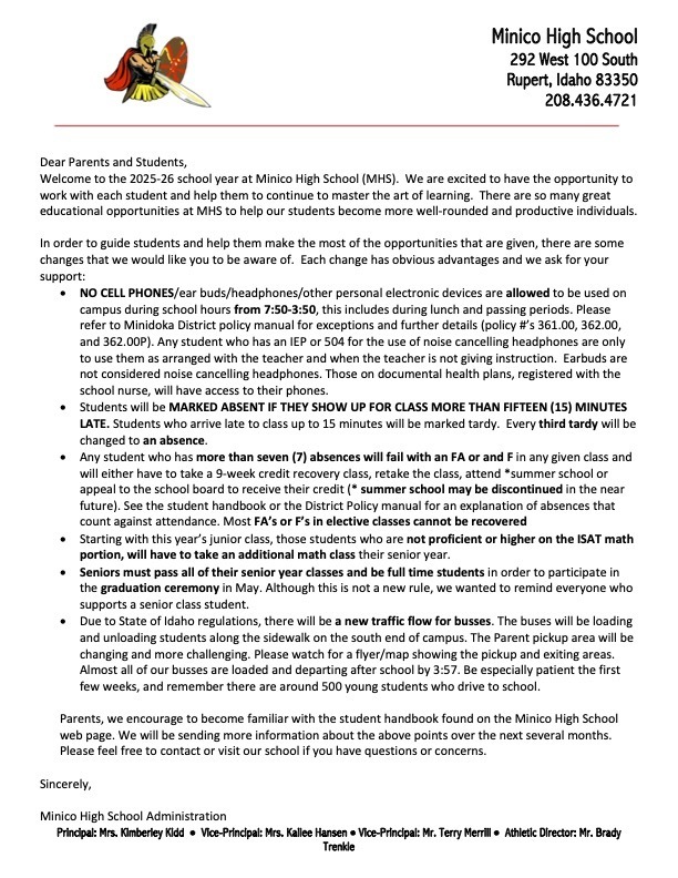 2025-2026  Parent Letter 