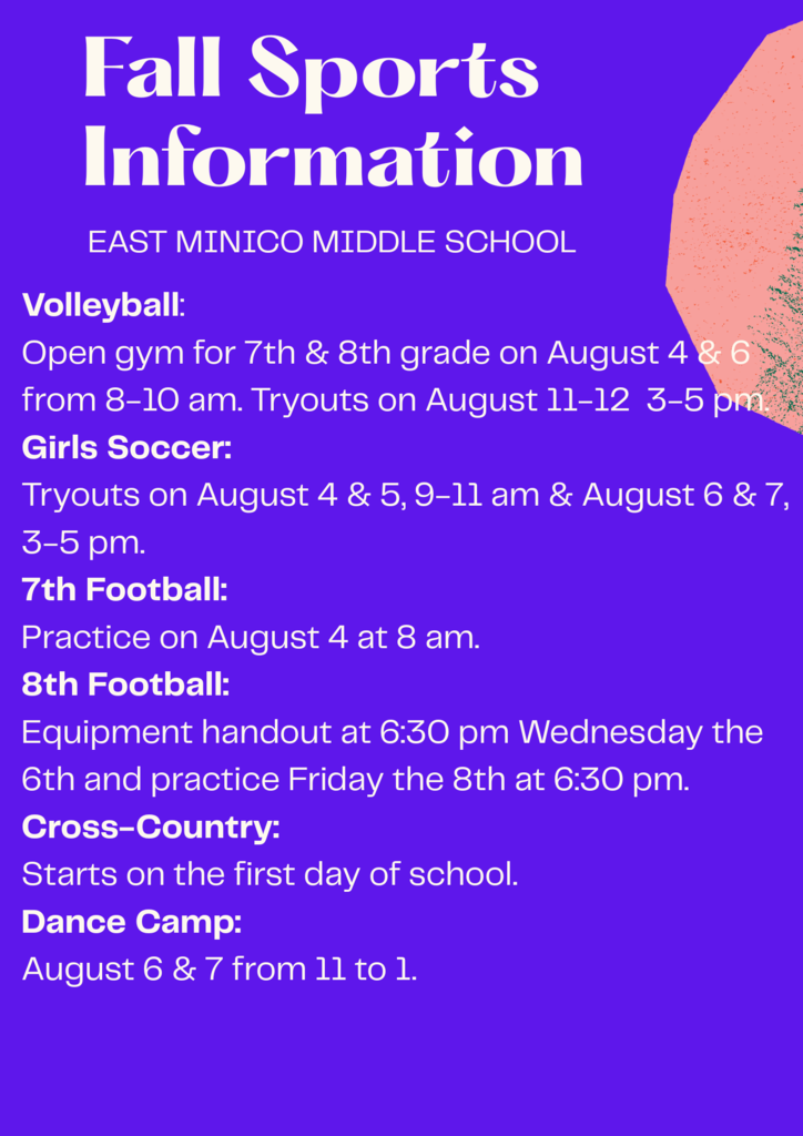 Fall Sports Information East Minico