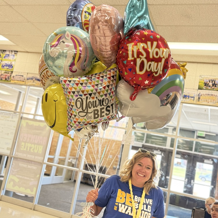 Mrs. Ashcraft with balloons