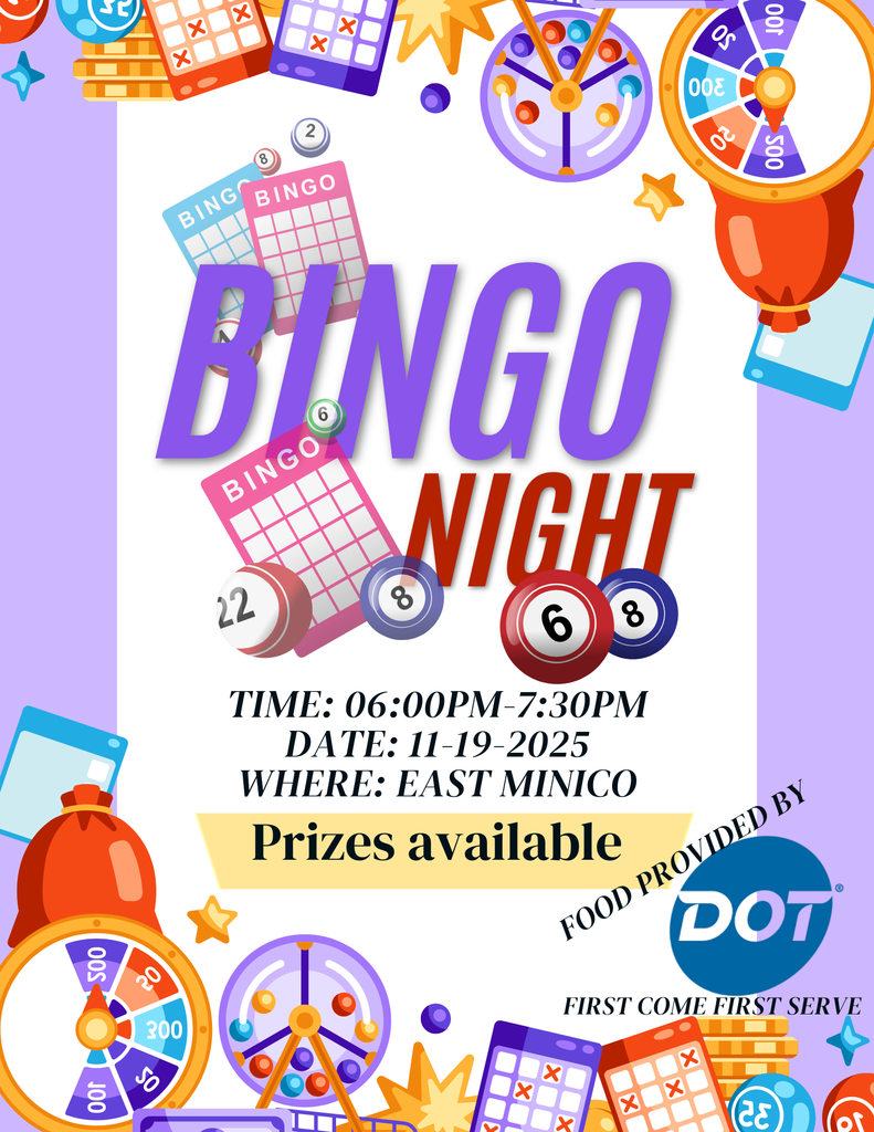 family bingo night at east minico on november 19th