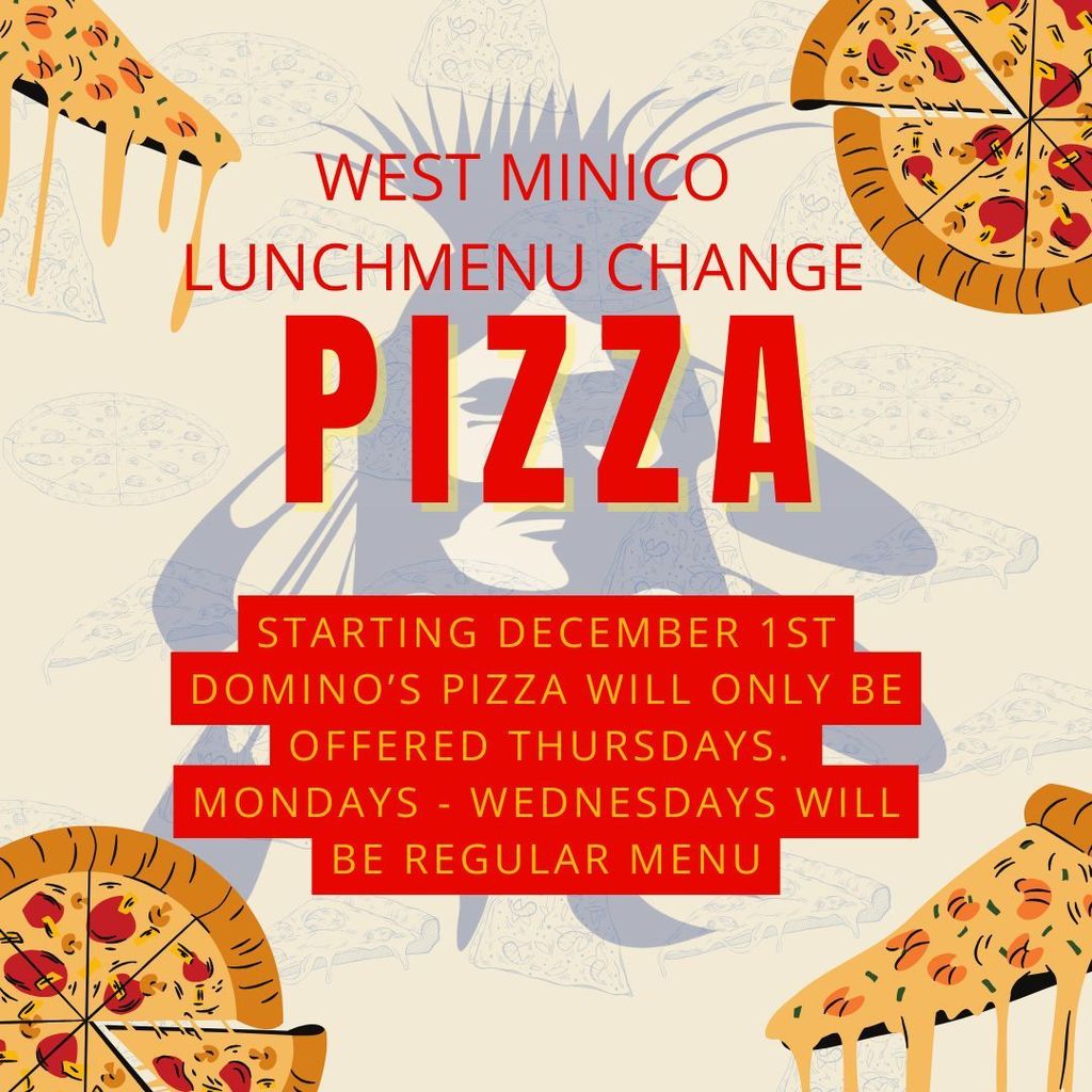 Ad announcing lunch menu change. Pizza only Thursdays
