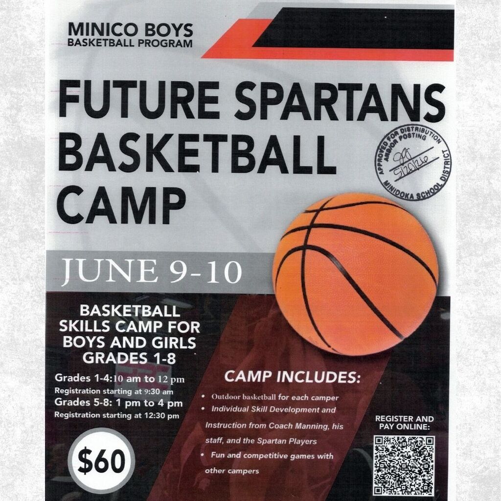 Basketball Camp boys and girls grades 5th-8th, at Minico Highschool