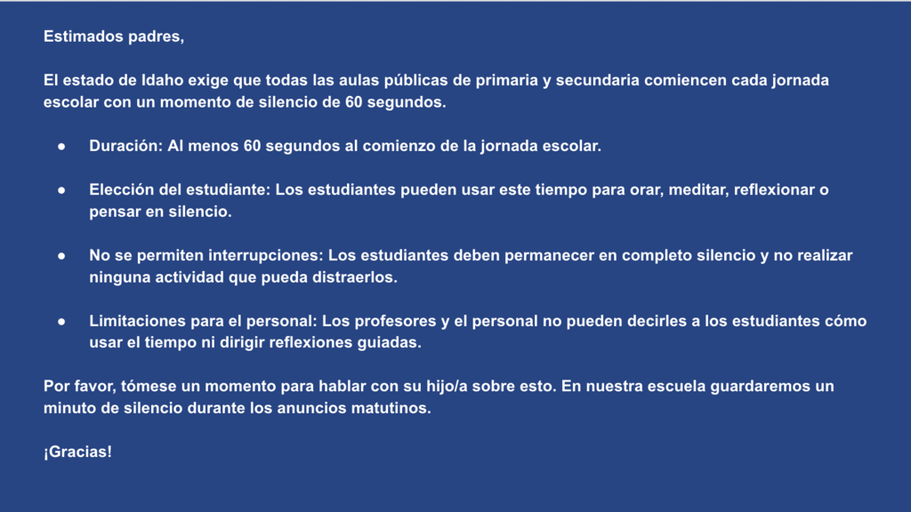 Moment of Silence spanish