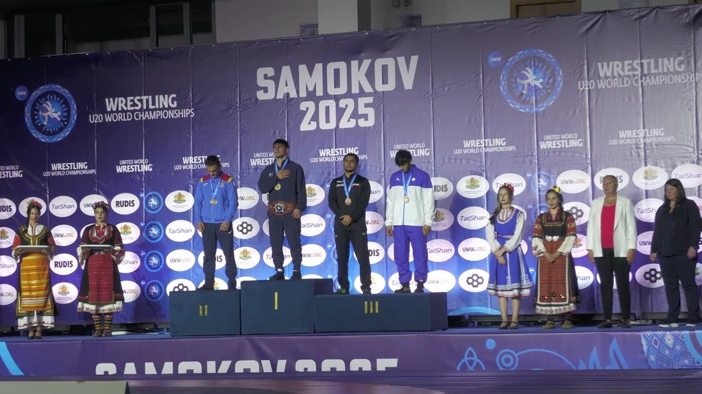 students on podium