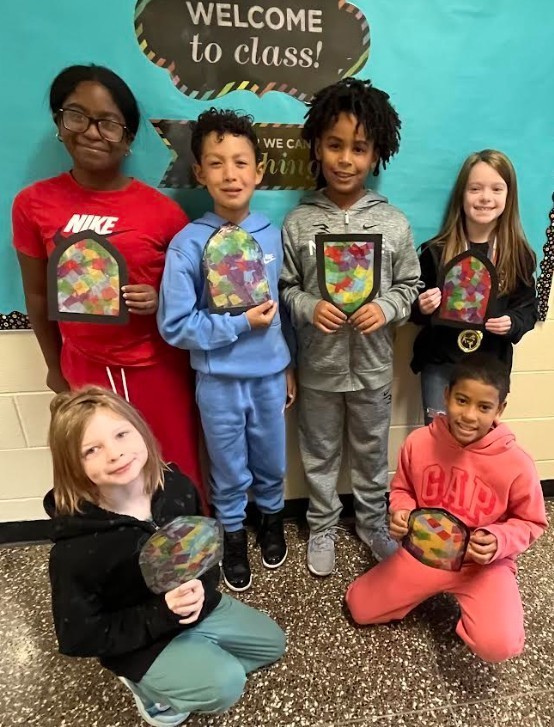 students with artwork