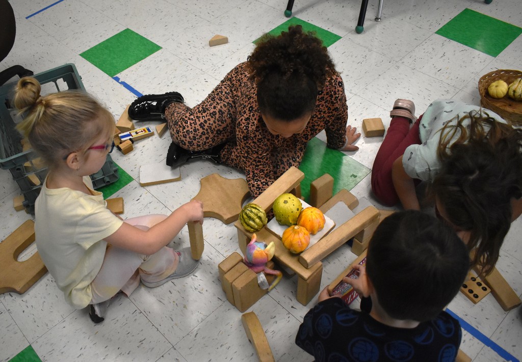 students working on table