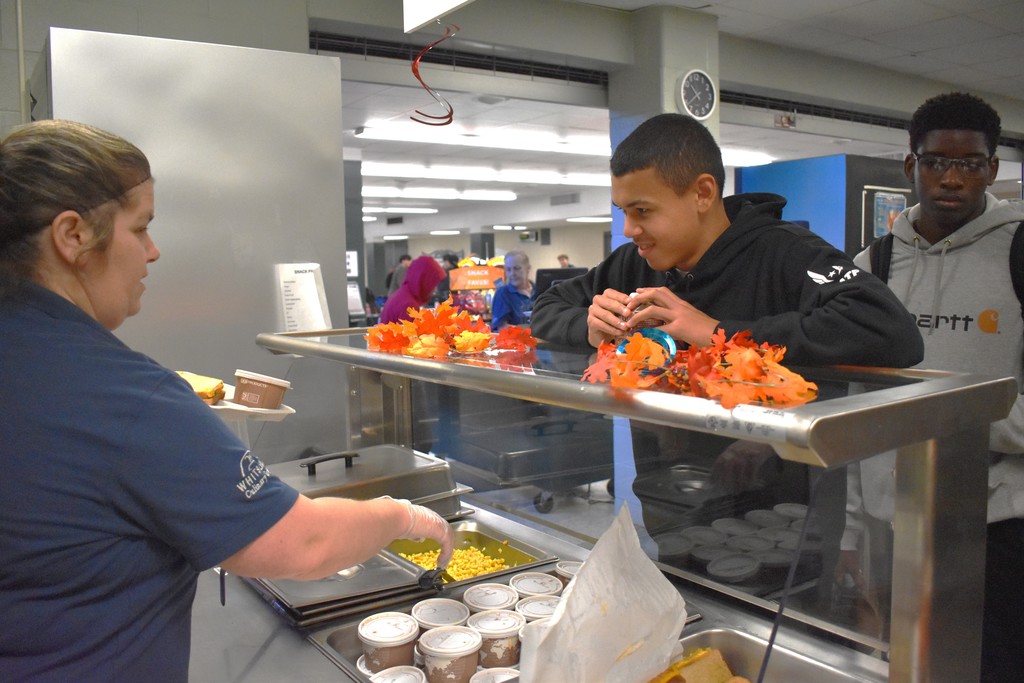 student in cafeteria