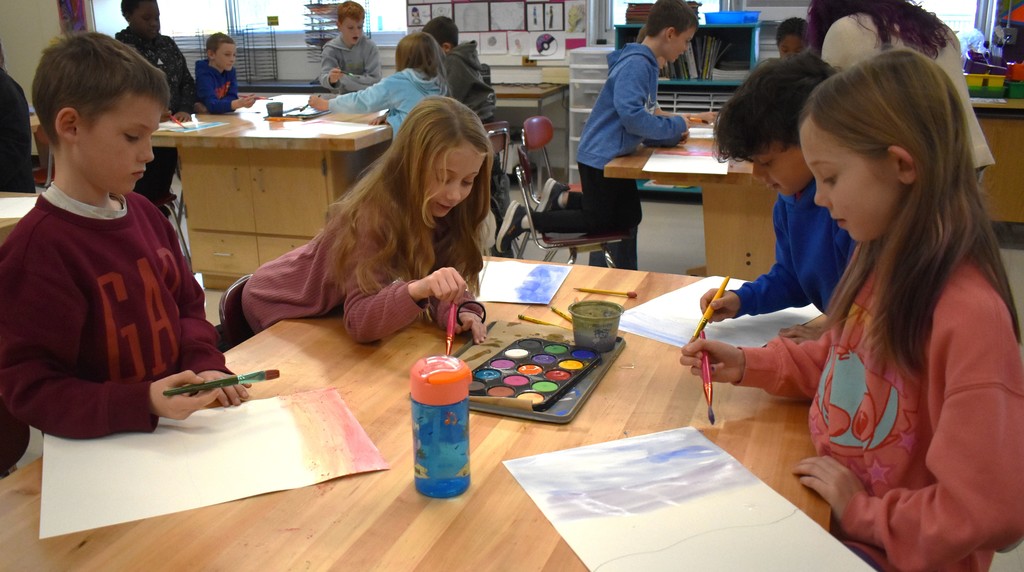 students in art class