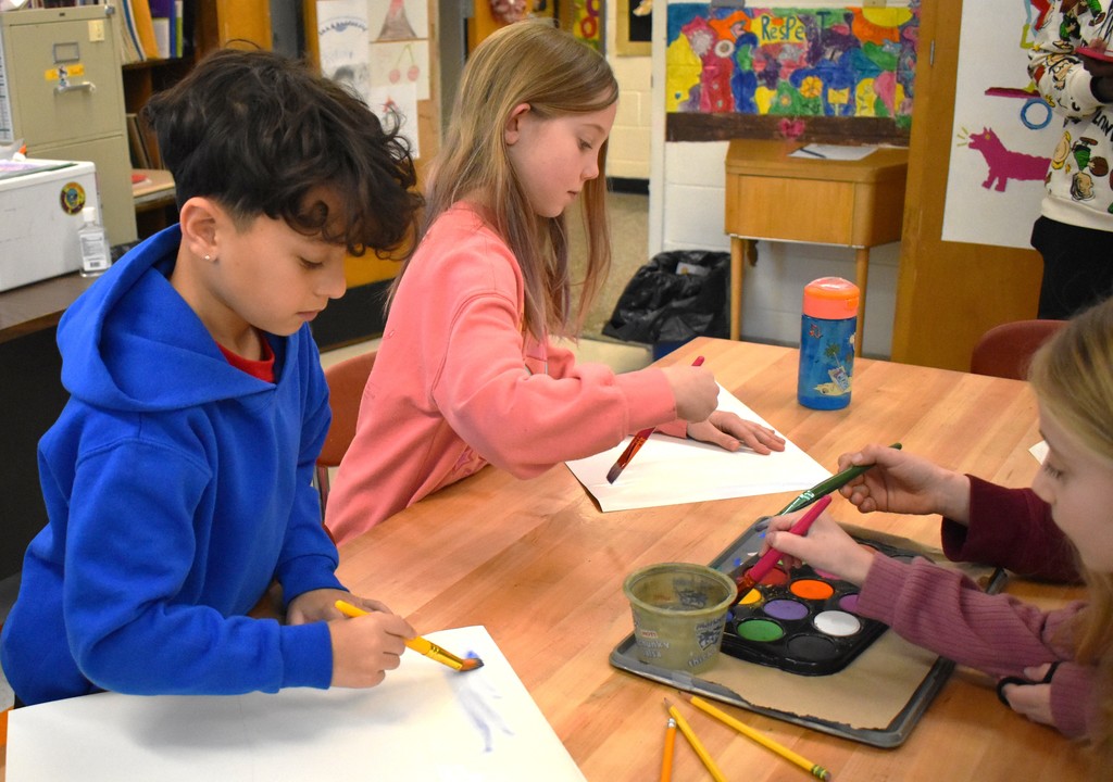 students in art class