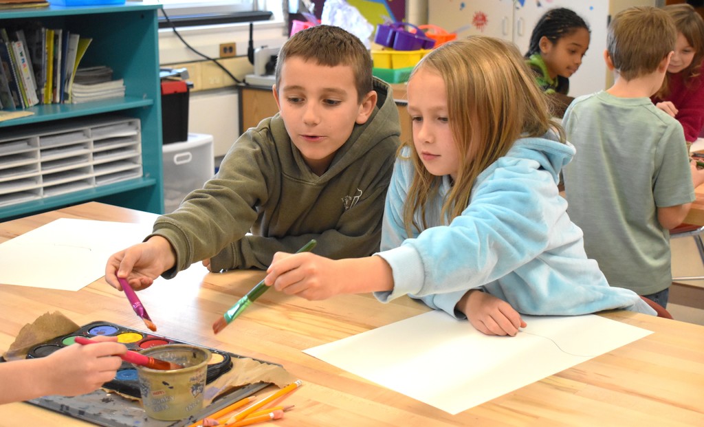 students in art class