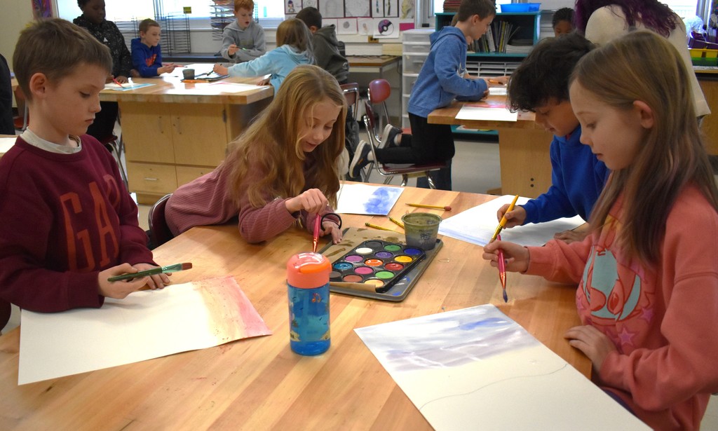 students in art class