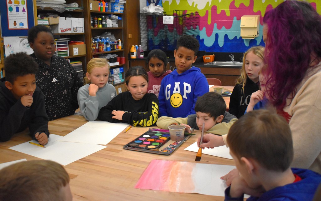 teacher and students in art class
