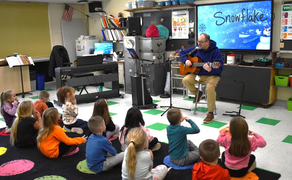 students in music class