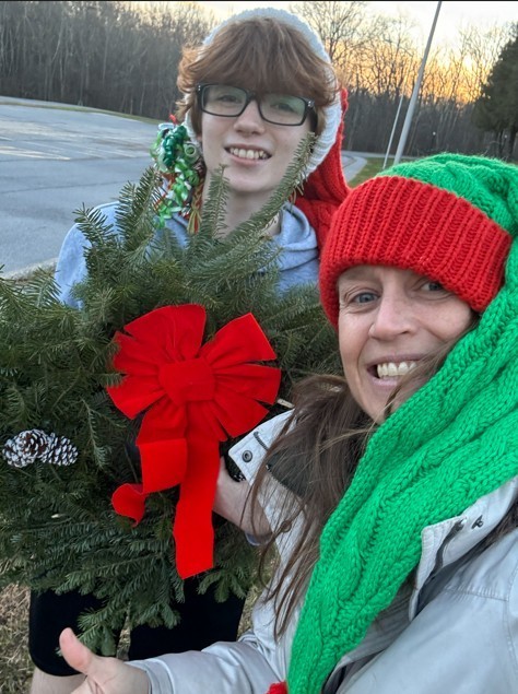 students with wreath