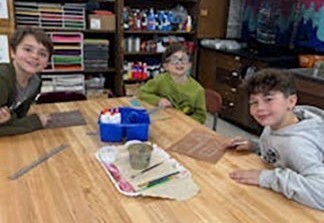 students in art class