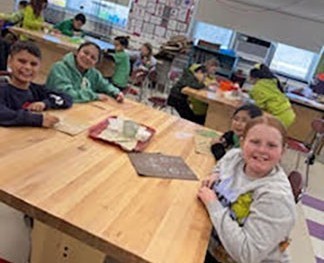 students in art class