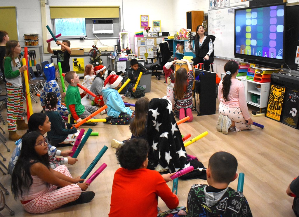 students in music class
