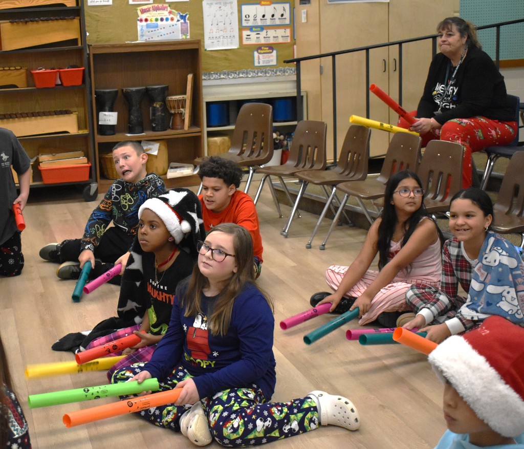 students in music class
